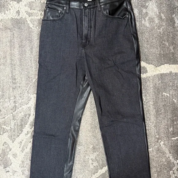 Abercrombie & Fitch Ankle Straight Ultra High Rise Denim/ Leather Pants - Picture 3 of 5